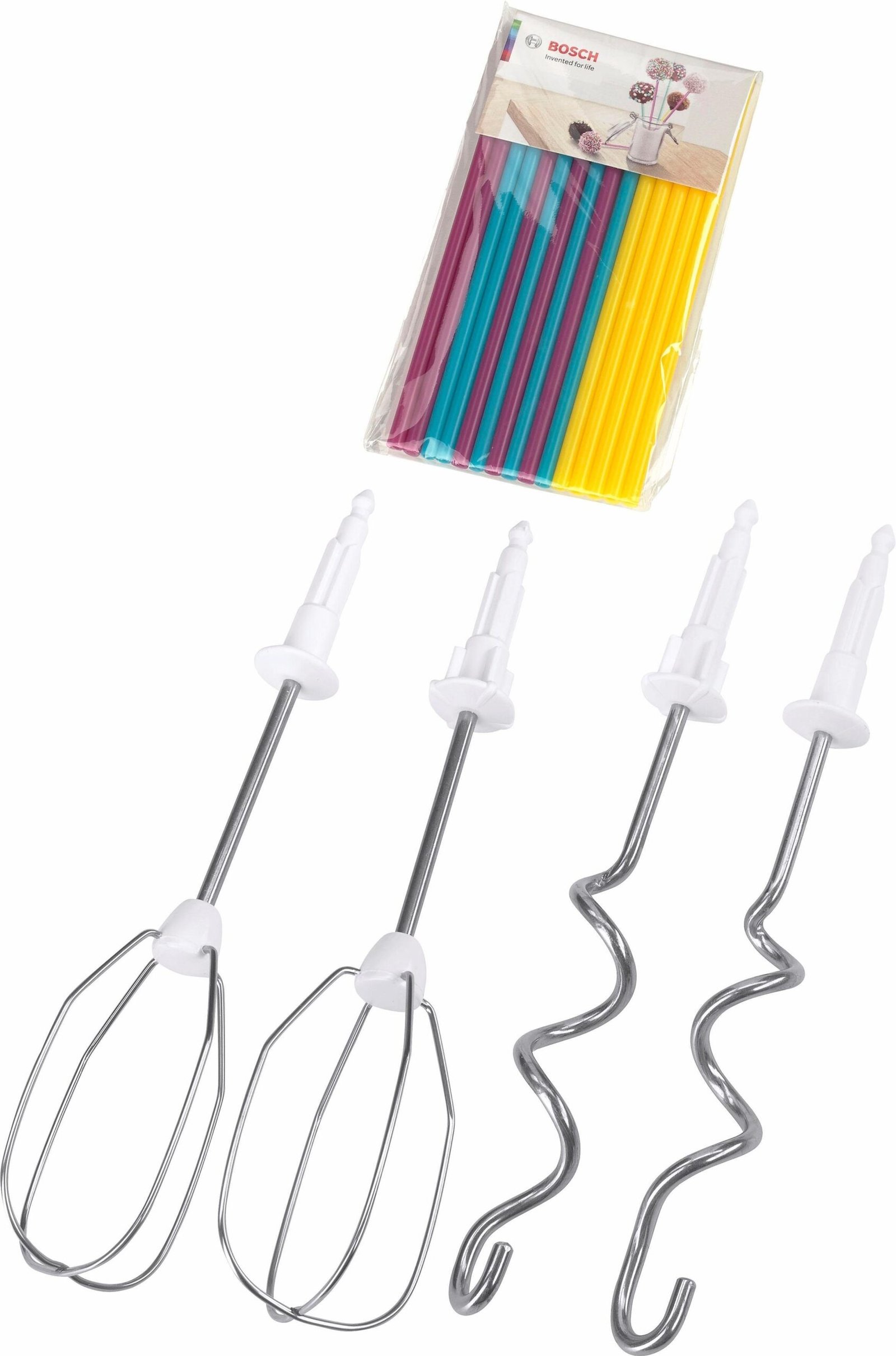 BOSCH Handmixer CleverMixx MFQ2210D, Edelst. Rührbesen/Knethaken, 4 Stufen, weiß/blau, 375 W, Auswurftaste, leichtes Gehäuse, Made in Europe BOSCH Handmixer