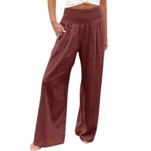 ‎womens Pants AG Summer High Waisted Cotton Linen Palazzo Pants for Women Wide Leg Long Lounge Pant Trousers with Pocket 3X-Large