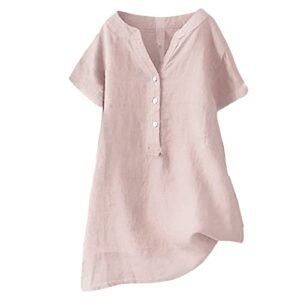 womens Tops, Tees & Blouses AG Womens Cotton Linen Shirts Solid Color 3/4 Sleeve Tunic Tops Oversized Tshirts for Women Casual V Neck Dressy Blouses Medium