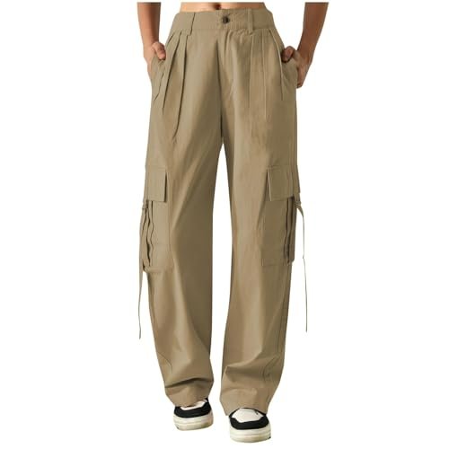 womens Women AG Women's Hiking Wide Leg Cargo Pants Lightweight Quick Dry Outdoor Buttons High Waisted Workout Pants with Pockets Medium
