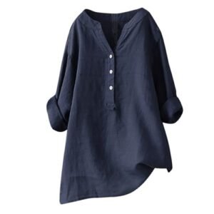 womens Tops, Tees & Blouses AG Womens Cotton Linen Shirts Solid Color 3/4 Sleeve Tunic Tops Oversized Tshirts for Women Casual V Neck Dressy Blouses Small