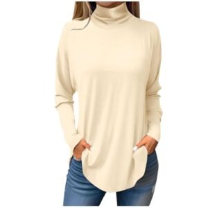 ‎womens Tops, Tees & Blouses AG Turtleneck Tunic Tops for Women Long Sleeve Loose Fit Blouse Dressy Casual Comfy Basic Lightweight Going Out Shirt XX-Large