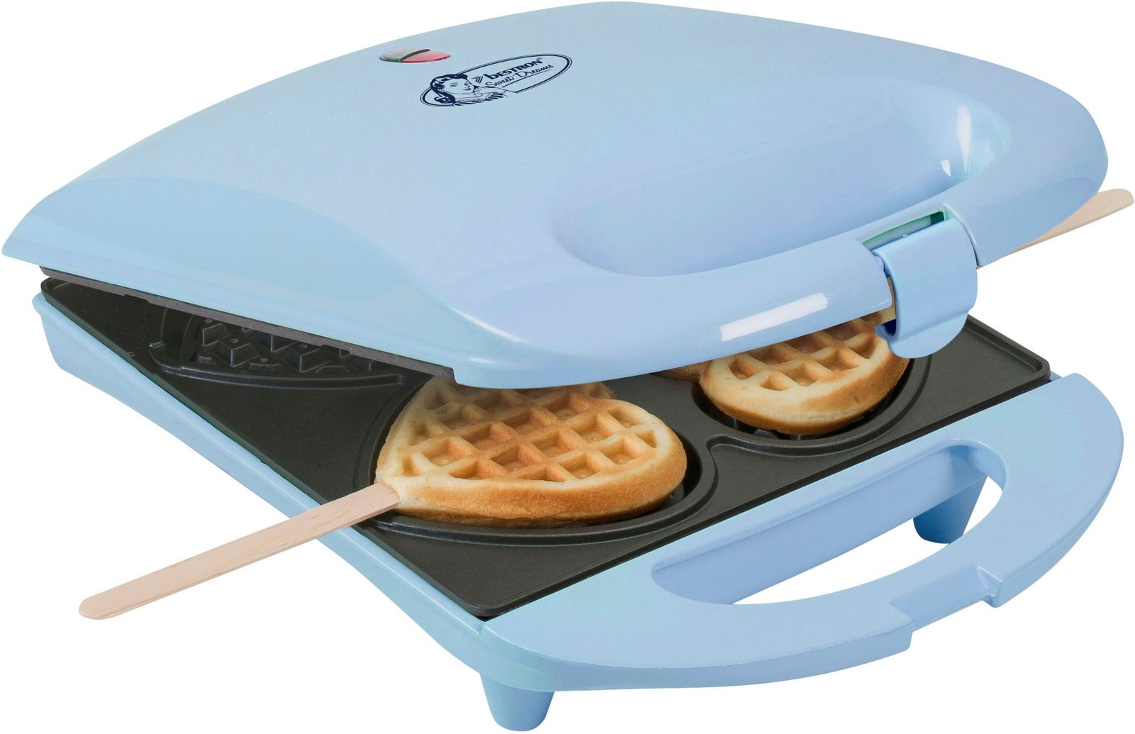 bestron bestron Waffeleisen DSW271 für Herzwaffeln am Stiel, 780 W, für Herzwaffeln am Stiel, Retro Design DSW271B Blau Herzwaffeleisen