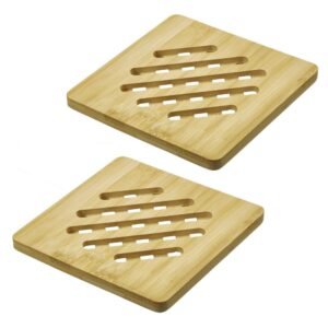 Thiru Topfuntersetzer praktisches 2er Set aus nachhaltigem Bambus, praktisches 2er Set, aus nachhaltigem und nachwachsendem Bambus Thiru Topfuntersetzer