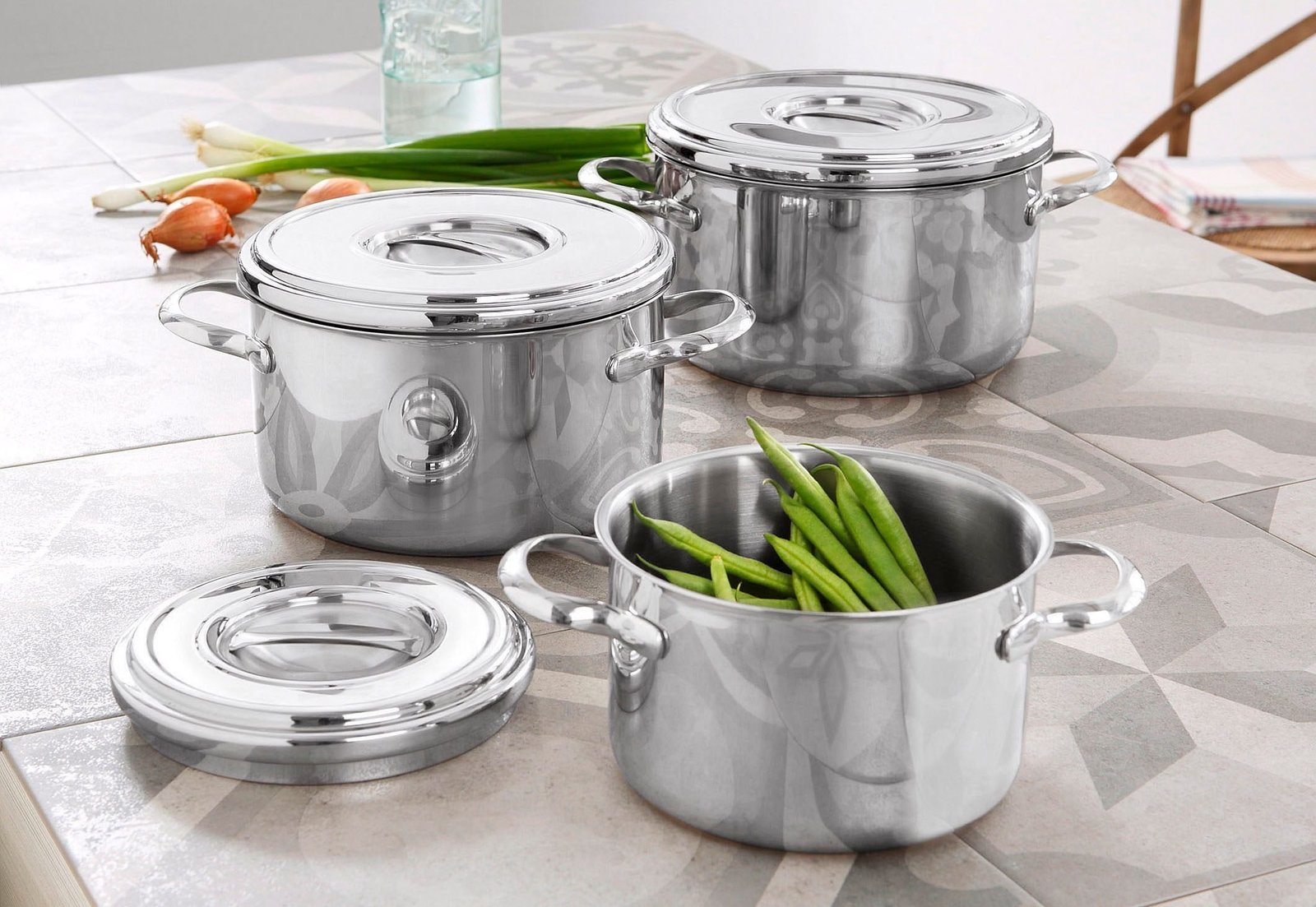 SCHULTE-UFER Topf-Set Romana, Edelstahl 18/10 (Set, 6-tlg., 1x Fleischtopf Ø 16 cm, 1x Fleischtopf Ø 20 cm, 1x Fleischtopf Ø 22 cm), Induktion Topfsets SCHULTE-UFER