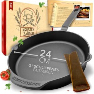 Krustenzauber Bratpfannen Krustenzauber Bratpfanne Gusseisenpfanne Induktion - Fein Geschliffene Gusseisen Pfanne, (Ideale Grillpfanne Induktion, Eisenpfanne, Cast Iron Pan, Bratpfanne, Gusseiserne Pfanne Skillet Gusspfann) Geschliffe