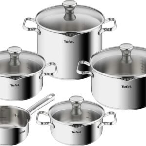 Tefal Topf-Set Duetto Induktion, robust und hochwertig, Induktions Töpfe Set, Edelstahl (Set, 9-tlg., 1x Stielkasserolle 16 cm, je 1 Kochtopf mit Deckel 18/20/22/24 cm), mit Siebdeckel, für alle Herdarten geeignet Tefal Topfsets