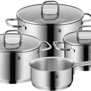 Topfsets WMF WMF Topf-Set Inspiration, Cromargan® Edelstahl Rostfrei 18/10 (Set, 7-tlg., je 1 Fleischtopf Ø 16/20/24 cm, 1x Stieltopf Ø 16 cm), energiesparende TransTherm®-Allherdböden, pflegeleicht und robust