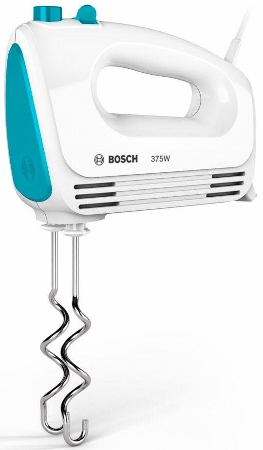 BOSCH Handmixer CleverMixx MFQ2210D, Edelst. Rührbesen/Knethaken, 4 Stufen, weiß/blau, 375 W, Auswurftaste, leichtes Gehäuse, Made in Europe BOSCH Handmixer