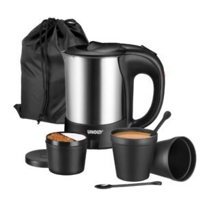 Unold Wasserkocher Unold Wasserkocher 18575, 0,5 l, 1000 W, inkl. 2 Becher, 2 Löffel, Behälter für Zutaten und Aufbewahrungsbeutel
