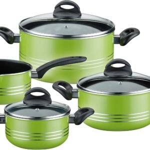 Topfsets GSW GSW Topf-Set Milano grün, Aluminium, Leichtmetall-Legierung (Set, 7-tlg., je 1 Kochtopf Ø 16/20/24 cm, 1x Stielkasserolle Ø 16 cm), extra starker FerroTherm®Boden, Induktion grün