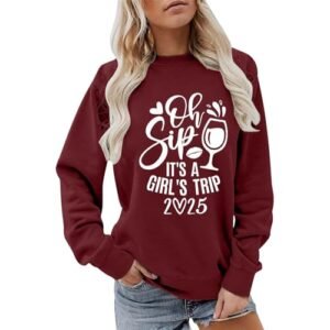 Heevina It's A Girl's Trip 2025 Sweatshirt For Women Wine Glass Than Therapy Printed Crewneck Sweatshirts Pullover Large AG ‎womens Sweaters
