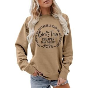 AG Sweaters ‎womens Heevina It's A Girl's Trip 2025 Sweatshirt For Women Wine Glass Than Therapy Printed Crewneck Sweatshirts Pullover X-Large
