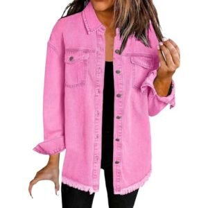 Womens Oversized Denim Jacket Lightweight Button Down Long Jean Jacket Casual Boyfriend Distresse Jacket Coats XX-Large AG ‎Women Coats, Jackets & Vests