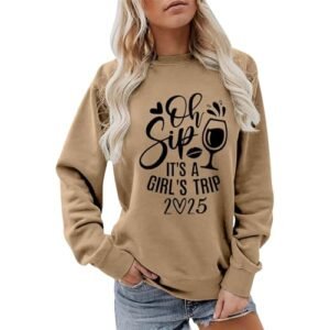 Heevina It's A Girl's Trip 2025 Sweatshirt For Women Wine Glass Than Therapy Printed Crewneck Sweatshirts Pullover Small AG ‎womens Sweaters