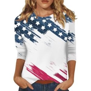 YUTANRAL 4th of July Tops for Women American Flag Printed 3/4 Sleeve Tops Casual Loose Crew Neck Patriotic Shirts Outfits Aj-light B AG ‎womens Tops, Tees & Blouses