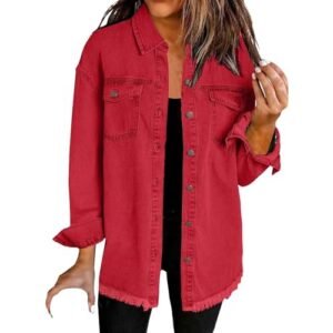 Womens Oversized Denim Jacket Lightweight Button Down Long Jean Jacket Casual Boyfriend Distresse Jacket Coats X-Large ‎Women Coats, Jackets & Vests AG
