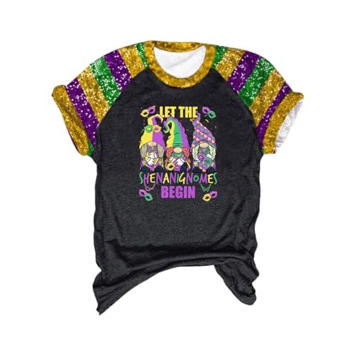 womens Tops, Tees & Blouses AG Mardi Gras Shirts for Women Short Sleeve Plus Size Crewneck Tee 2024 Carnival Tshirts Loose Dressy Blouses Basic Tops Medium
