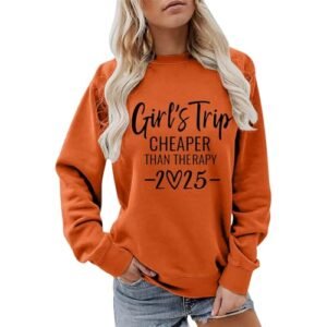 ‎womens Sweaters AG Heevina It's A Girl's Trip 2025 Sweatshirt For Women Wine Glass Than Therapy Printed Crewneck Sweatshirts Pullover Small
