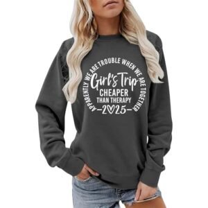 AG Sweaters ‎womens Heevina It's A Girl's Trip 2025 Sweatshirt For Women Wine Glass Than Therapy Printed Crewneck Sweatshirts Pullover Medium