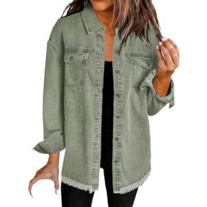 Womens Oversized Denim Jacket Lightweight Button Down Long Jean Jacket Casual Boyfriend Distresse Jacket Coats XX-Large ‎Women Coats, Jackets & Vests AG