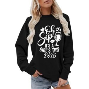 Heevina It's A Girl's Trip 2025 Sweatshirt For Women Wine Glass Than Therapy Printed Crewneck Sweatshirts Pullover XX-Large ‎womens Sweaters AG