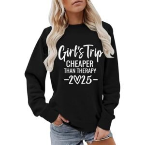 Heevina It's A Girl's Trip 2025 Sweatshirt For Women Wine Glass Than Therapy Printed Crewneck Sweatshirts Pullover X-Large AG ‎womens Sweaters
