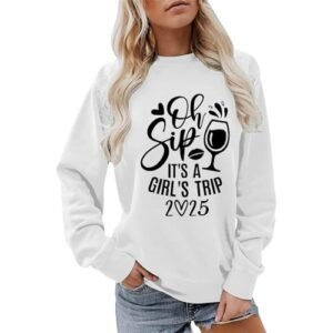Heevina It's A Girl's Trip 2025 Sweatshirt For Women Wine Glass Than Therapy Printed Crewneck Sweatshirts Pullover X-Large ‎womens Sweaters AG