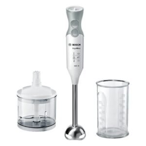 BOSCH Stabmixer BOSCH Stabmixer ErgoMixx MSM66020, Edelstahl-Mixfuß, Zerkleinerer, 12 Stufen, weiß, 600 W, 4 Klingen, Mixbecher, Made in Europe