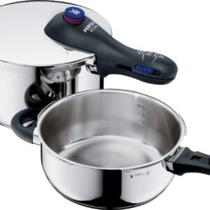WMF Schnellkochtöpfe WMF Schnellkochtopf Perfect Plus, Cromargan® Edelstahl Rostfrei 18/10 (3-tlg), Dampfkochtopf mit abnehmbarem Griff, Ø 22 cm, Induktion