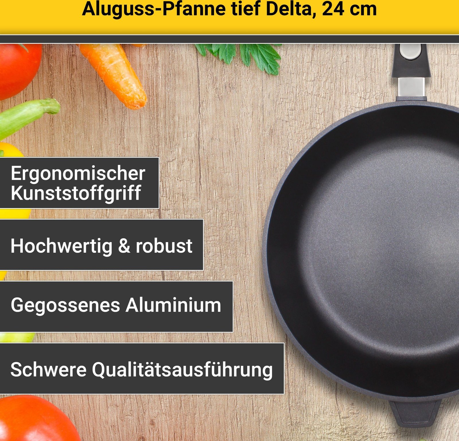 Krüger Bratpfanne Aluguss Pfanne tief DELTA, Aluminiumguss (1-tlg), für Induktions-Kochfelder geeignet, tiefe Ausführung Kru00FCger Bratpfannen