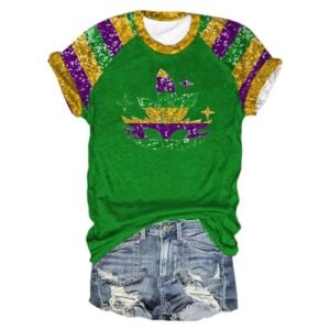 ‎womens Tops, Tees & Blouses AG Mardi Gras Shirts for Women Short Sleeve Plus Size Crewneck Tee 2024 Carnival Tshirts Loose Dressy Blouses Basic Tops 3X-Large