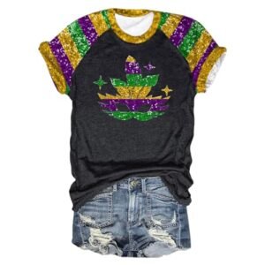 ‎womens Tops, Tees & Blouses AG Mardi Gras Shirts for Women Short Sleeve Plus Size Crewneck Tee 2024 Carnival Tshirts Loose Dressy Blouses Basic Tops Small