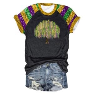‎womens Tops, Tees & Blouses AG Mardi Gras Shirts for Women Short Sleeve Plus Size Crewneck Tee 2024 Carnival Tshirts Loose Dressy Blouses Basic Tops X-Large