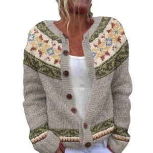 Womens Vintage Fair Isle Cardigan Argyle Button Down Long Sleeve Sweater Retro Pattern Open Front Knit Tops 5X-Large AG womens Sweaters