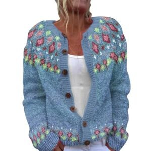 ‎womens Sweaters AG Womens Vintage Fair Isle Cardigan Argyle Button Down Long Sleeve Sweater Retro Pattern Open Front Knit Tops Large
