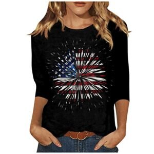 AG YUTANRAL 4th of July Tops for Women American Flag Printed 3/4 Sleeve Tops Casual Loose Crew Neck Patriotic Shirts Outfits Aa-black ‎womens T-Shirts
