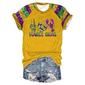 ‎womens Tops, Tees & Blouses AG Mardi Gras Shirts for Women Short Sleeve Plus Size Crewneck Tee 2024 Carnival Tshirts Loose Dressy Blouses Basic Tops Large