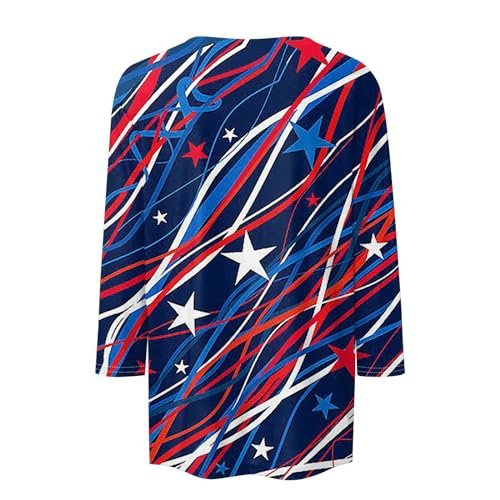 womens Tops, Tees & Blouses AG YUTANRAL 4th of July Tops for Women American Flag Printed 3/4 Sleeve Tops Casual Loose Crew Neck Patriotic Shirts Outfits Ak-dark Blue