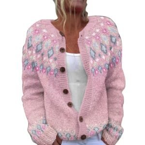 Womens Vintage Fair Isle Cardigan Argyle Button Down Long Sleeve Sweater Retro Pattern Open Front Knit Tops 4X-Large AG womens Sweaters
