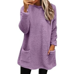 AG Fall Sweaters for Women 2024 Long Fuzzy Fleece Pullover Tops Casual Crewneck Sweatshirt Shaggy Coat with Pockets X-Large womens Sweatshirts & Hoodies