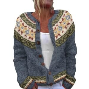 Womens Vintage Fair Isle Cardigan Argyle Button Down Long Sleeve Sweater Retro Pattern Open Front Knit Tops 4X-Large AG womens Sweaters