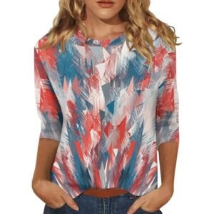 YUTANRAL 4th of July Tops for Women American Flag Printed 3/4 Sleeve Tops Casual Loose Crew Neck Patriotic Shirts Outfits Aj-multico ‎womens Tops, Tees & Blouses AG
