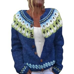 Womens Vintage Fair Isle Cardigan Argyle Button Down Long Sleeve Sweater Retro Pattern Open Front Knit Tops Medium womens Sweaters AG