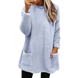 Fall Sweaters for Women 2024 Long Fuzzy Fleece Pullover Tops Casual Crewneck Sweatshirt Shaggy Coat with Pockets XX-Large ‎womens Sweatshirts & Hoodies AG