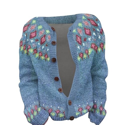 womens Sweaters AG Womens Vintage Fair Isle Cardigan Argyle Button Down Long Sleeve Sweater Retro Pattern Open Front Knit Tops Large