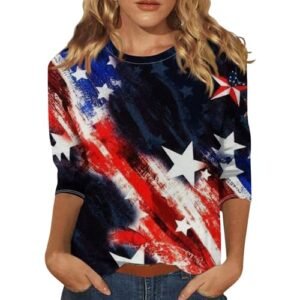 YUTANRAL 4th of July Tops for Women American Flag Printed 3/4 Sleeve Tops Casual Loose Crew Neck Patriotic Shirts Outfits Ah-black ‎womens Tops, Tees & Blouses AG