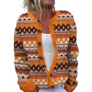 Womens Vintage Fair Isle Cardigan Argyle Button Down Long Sleeve Sweater Retro Pattern Open Front Knit Tops 3X-Large ‎womens Sweaters AG