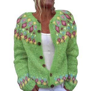 Womens Vintage Fair Isle Cardigan Argyle Button Down Long Sleeve Sweater Retro Pattern Open Front Knit Tops Medium womens Sweaters AG