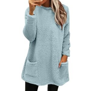 Fall Sweaters for Women 2024 Long Fuzzy Fleece Pullover Tops Casual Crewneck Sweatshirt Shaggy Coat with Pockets 3X-Large ‎womens Sweatshirts & Hoodies AG